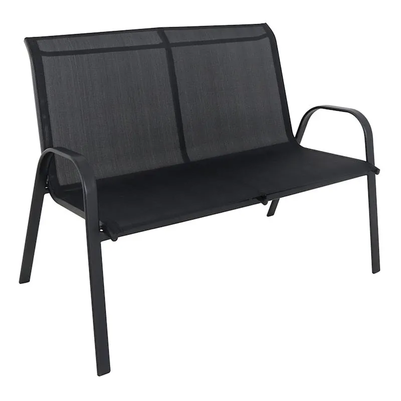 Stackable Black Sling Patio Settee