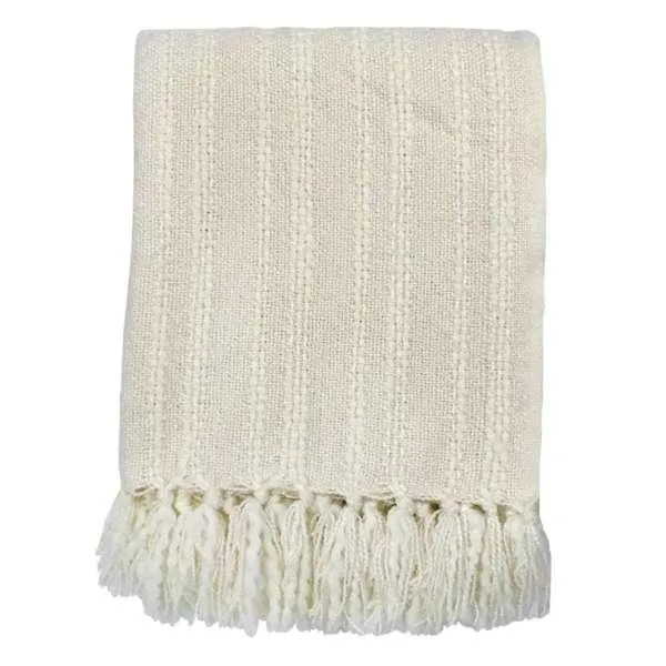 Ivory Striped Woven Throw Blanket, 50x60