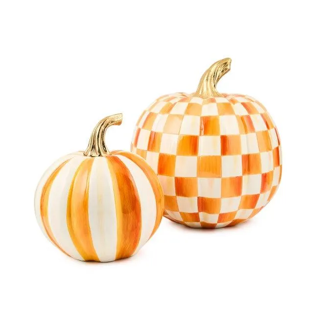 Classic Orange Stripe Small & Check Medium Pumpkin Set