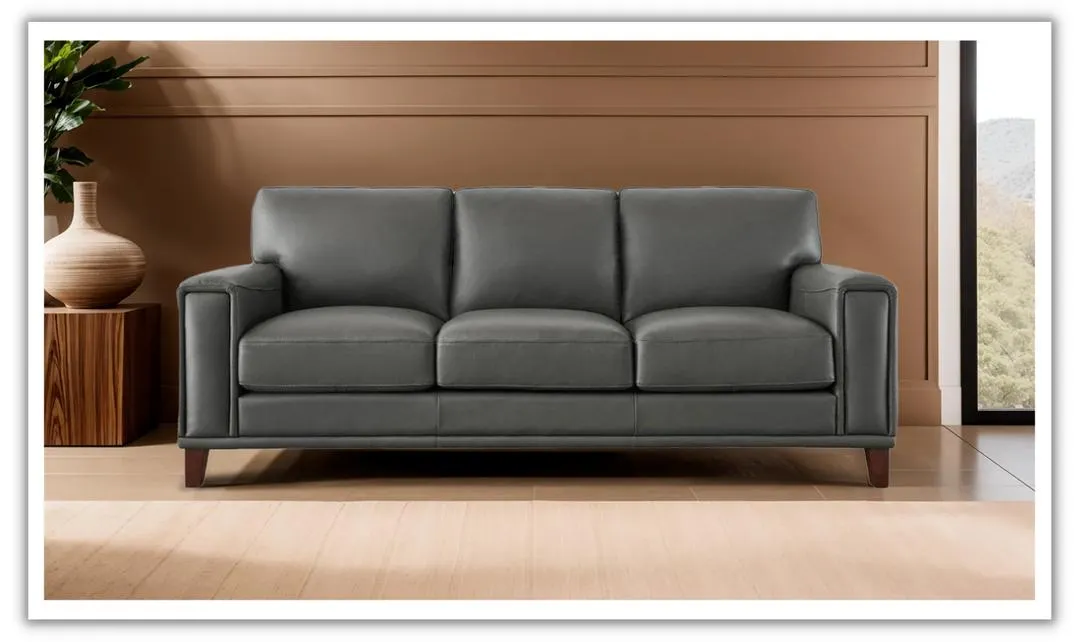 Hayward 3-Seater Leather Sofa In Gray