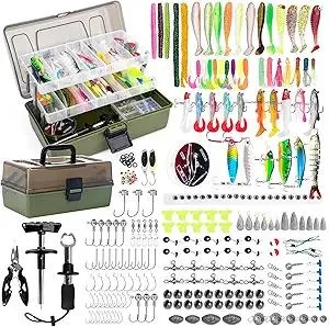 3 Layers Tackle Box with Fishing Tackle Included, 475 Pcs Fishing Lures Kit-Crankbaits,Weights,Hooks,and other Accessories,Fishing Lure Bait Gear Kit,Gift for Men