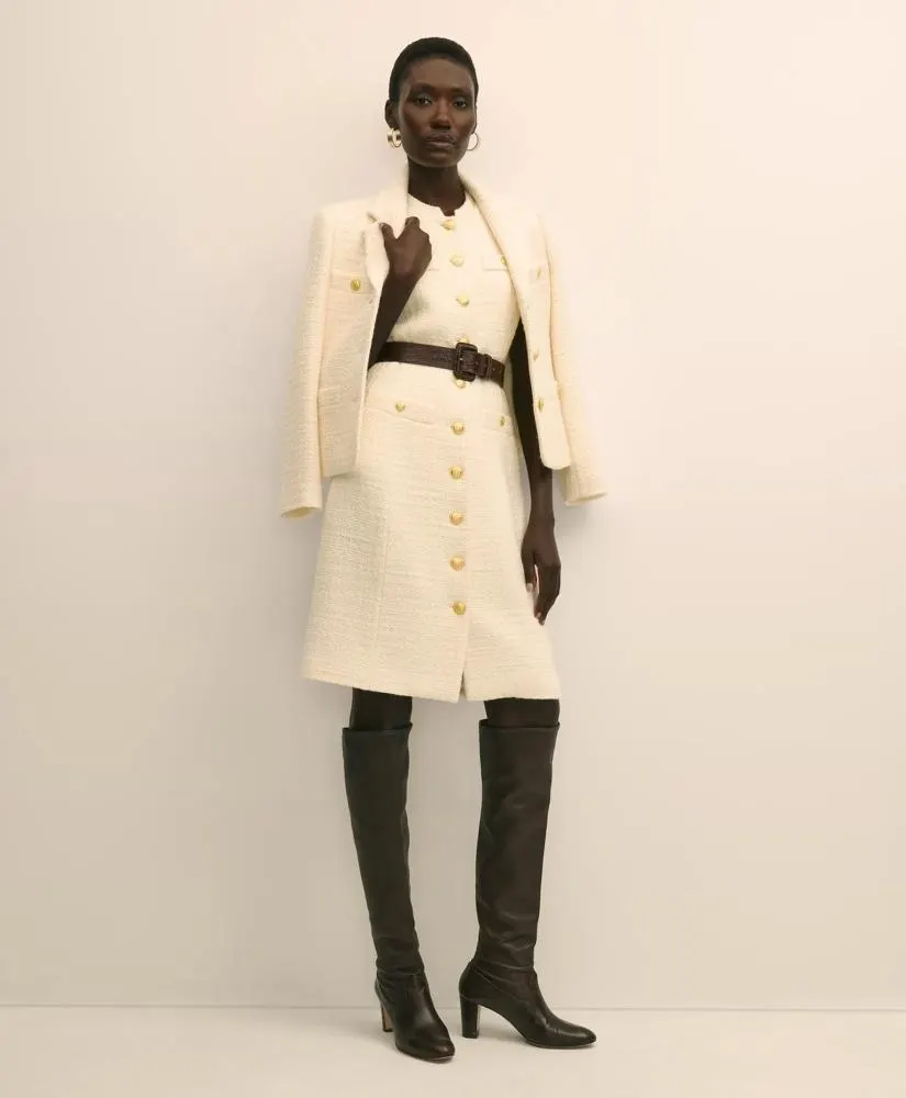 Boucle Sleeveless Button-Front Sheath Dress