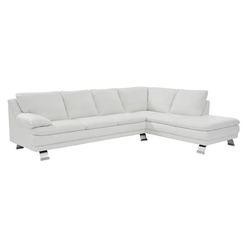 Rio White Leather Corner Sofa w/Right Chaise