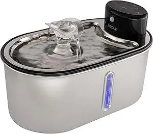 Wireless Cat Water Fountain Stainless Steel, 5200mAh Battery, Ultra Quiet, Automatic Water Dispenser for Cats, 108oz/3.2L, Two Flow Modes, BPA-Free, Multi-Filtration, Includes 2 Filters - Black