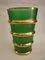 Vintage Czech Bohemian Green and Gold Bands Glass Vase, 1960s
