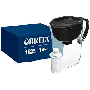 Brita Large Water Filter Pitcher for Tap and Drinking Water with SmartLight Change Indicator, Includes 1 Standard Filter, BPA-Free, Lasts 2 Months, 10-Cup Capacity, Stretch Limo Black