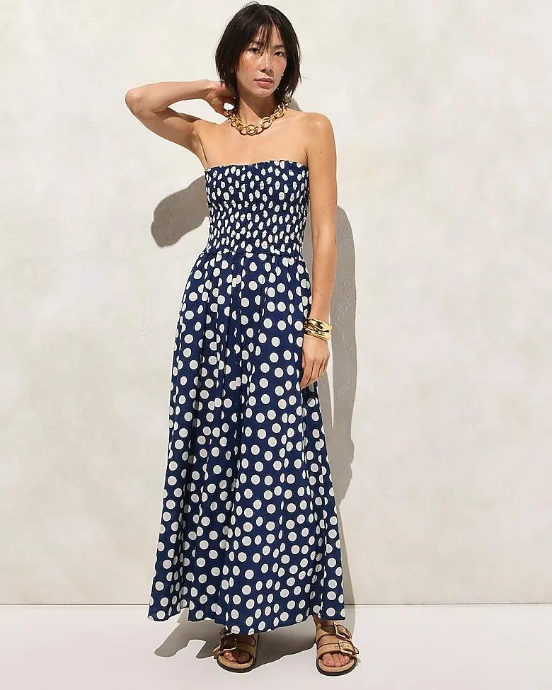 Smocked maxi dress in cotton voile