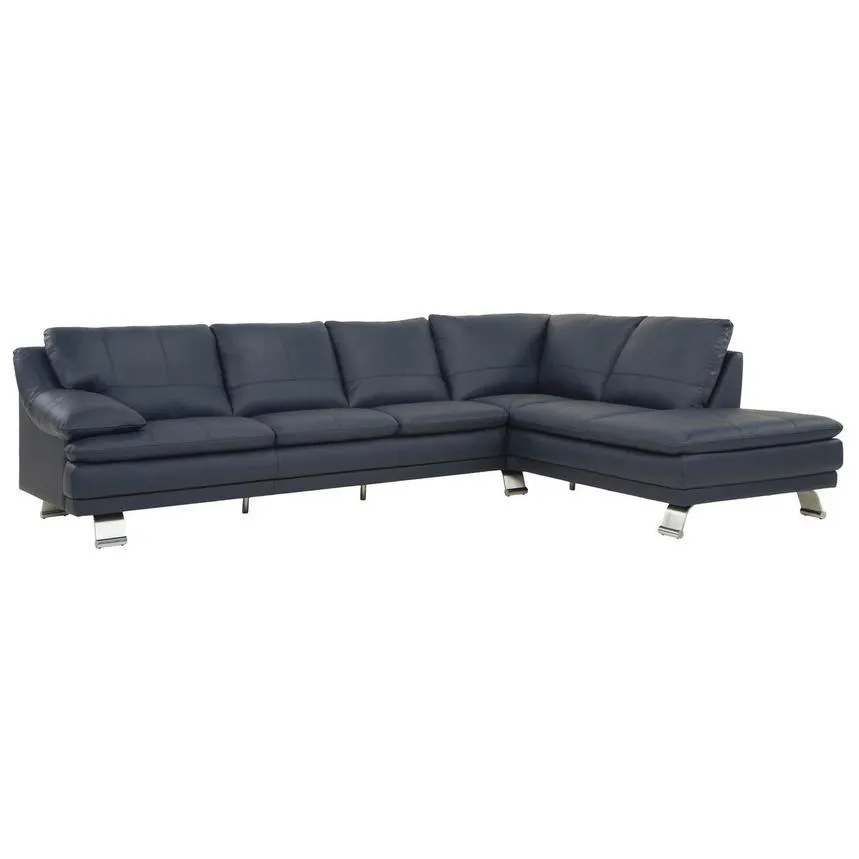 Rio Blue Leather Corner Sofa w/Right Chaise
