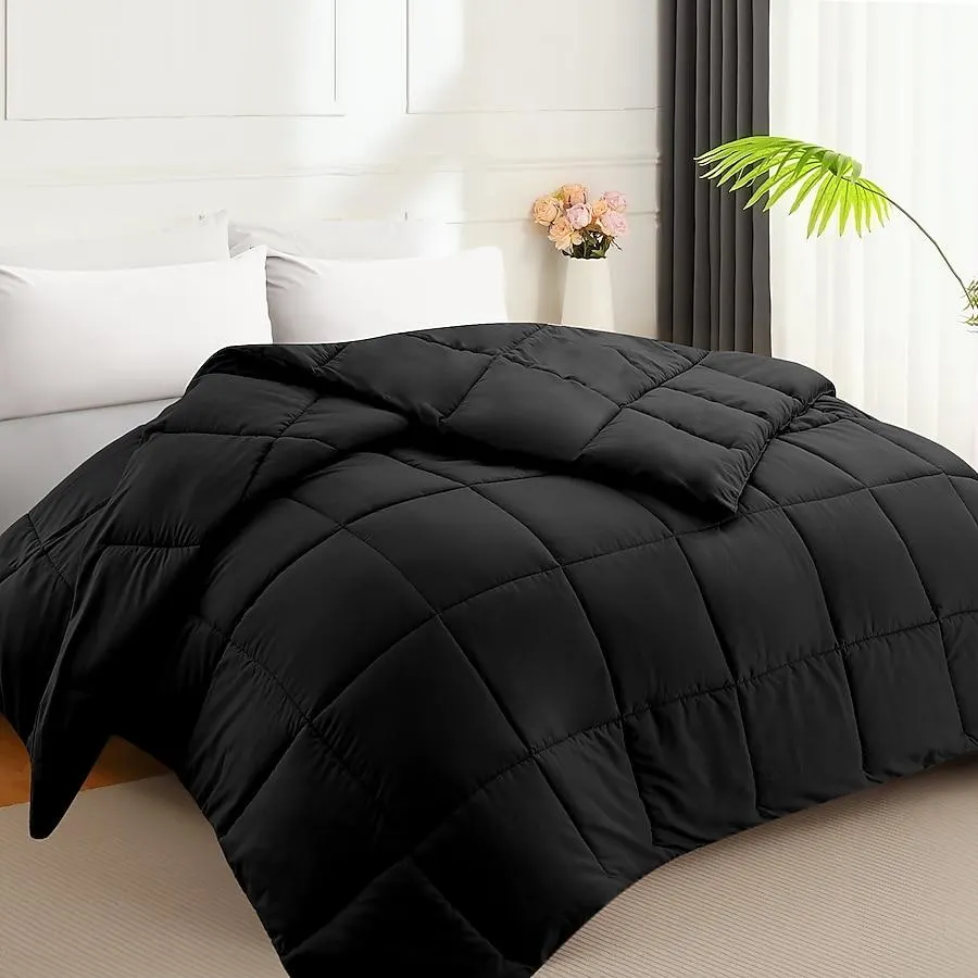 VOUA 165gsm All-season Black Solid Reversible Twin Comforter Microfiber with ( Down Alternative Fill )
