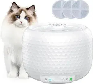 Cat Water Fountain, 1.8L/62oz Automatic Pet Water Fountain with Two Flow Modes, Smart Cat Water Dispenser with 3 Replacement Filters, Detachable Design & Easy Cleaning (White, ABS)