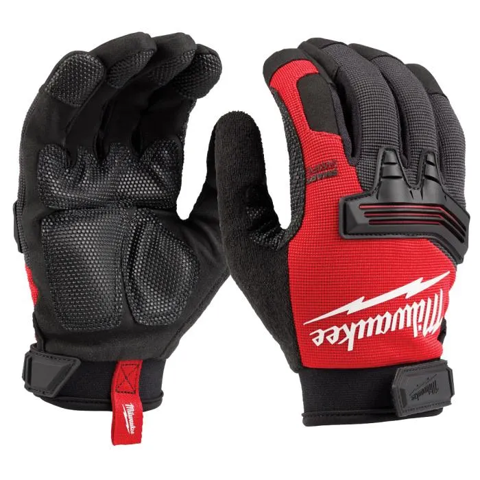 48-73-8531 Wrecking Work Gloves, M, Reinforced Thumb, Hook and Loop Cuff, Leather, Black/Red