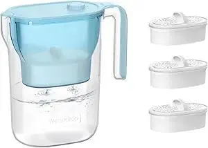 Waterdrop 200-Gallon Long-Life Water Filter Pitcher, NSF Certified Water Purifier, Replaces 6,400 Plastic Water Bottles a Year, Reduces PFOA/PFOS, Chlorine, 7-Cup, Blue, with 3 Filters