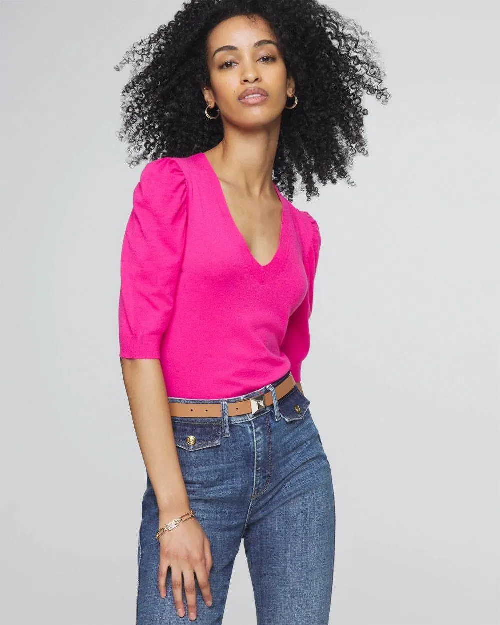Cashmere Blend Puff Sleeve Sweater