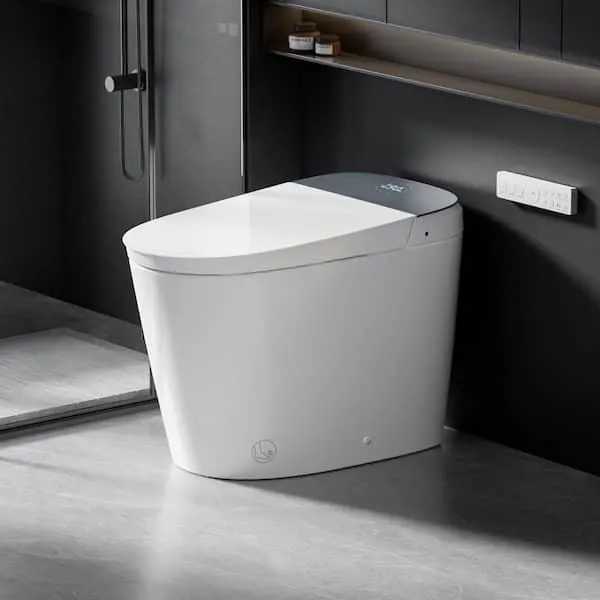 Elongated ADA Smart Bidet Toilet 1.1/1.6 GPF in White with Auto Open/Close, Foot Sensor Auto Flush and Temp Display