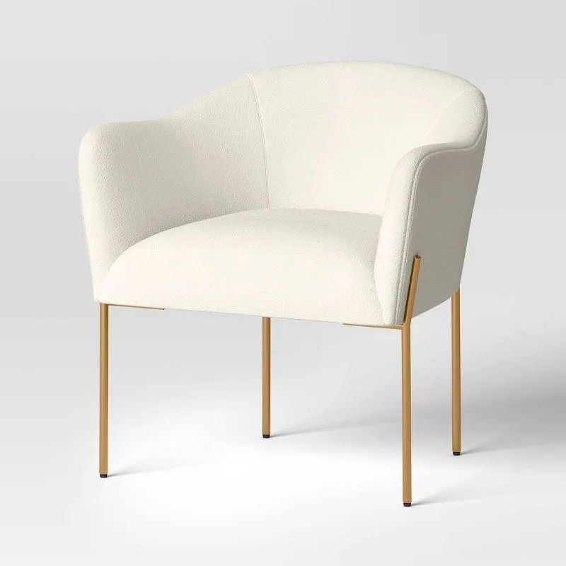 Gladden Rounded Back Anywhere Chair Cream Boucle/Brass - Threshold™: Modern Accent, Foam-Cushioned, Metal Legs