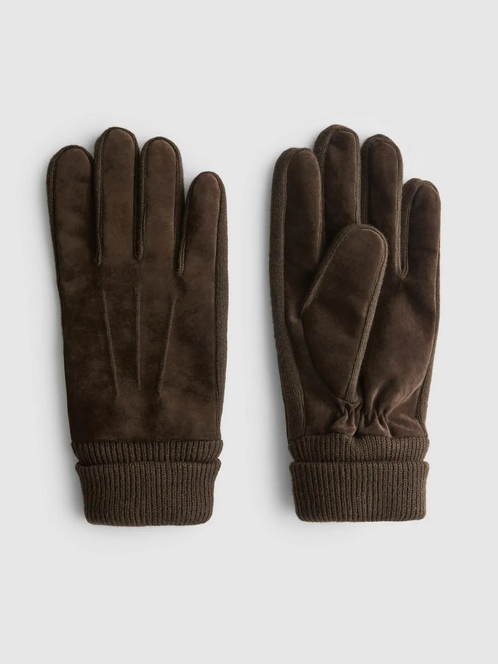 Suede Gloves With Knitted Wrists