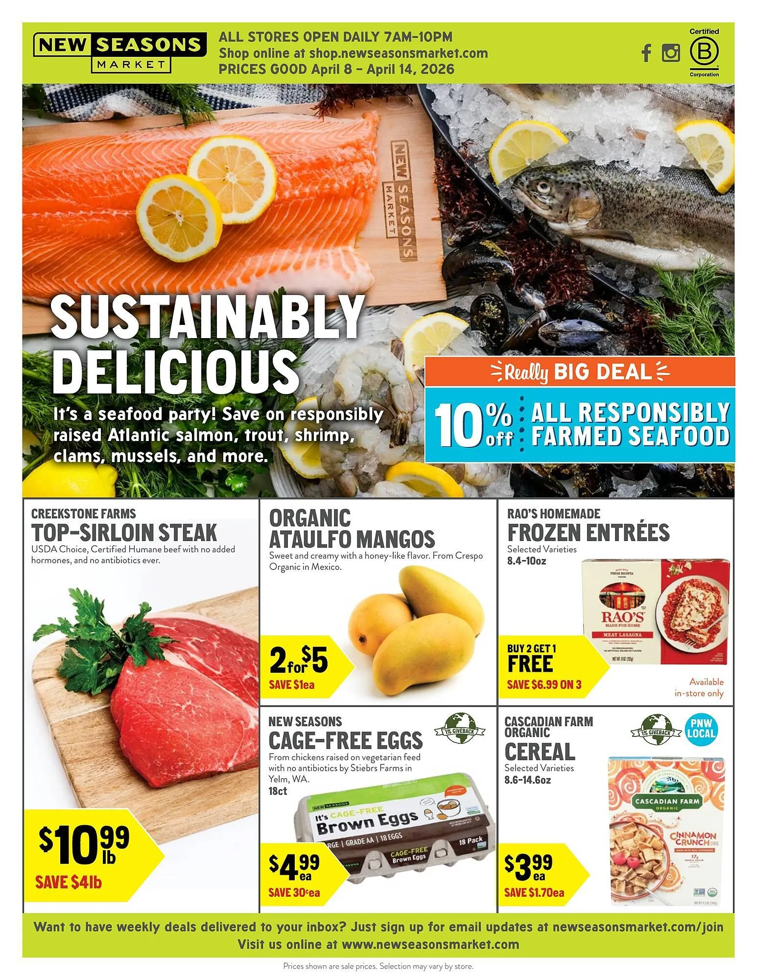 Weekly promotion New Seasons Market weekly ad spanning from April 8 to April 14 2026 - Page 1 for Catalogue 365