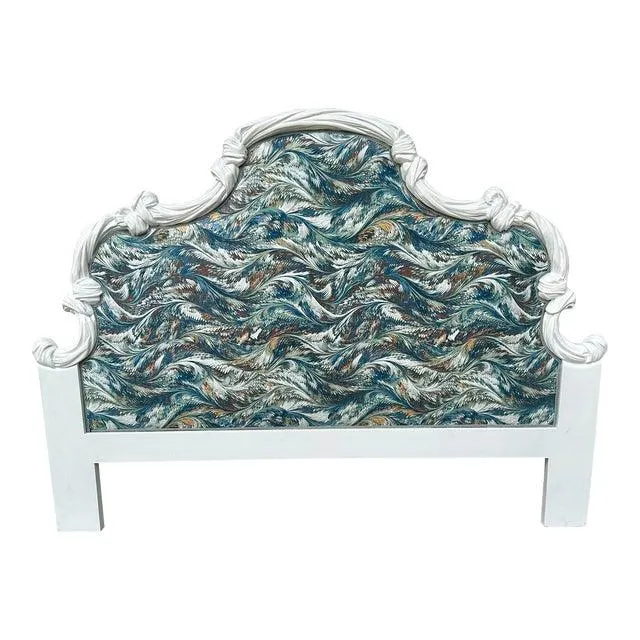 Mid 20th Century Vintage King Size Knotted Swag Headboard Newly Upholstered