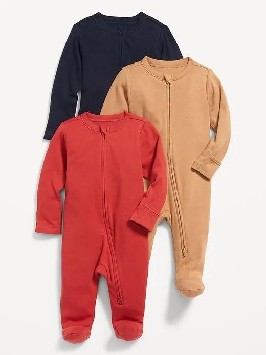 Unisex 3-Pack Sleep & Play 2-Way-Zip Footed One-Piece for Baby