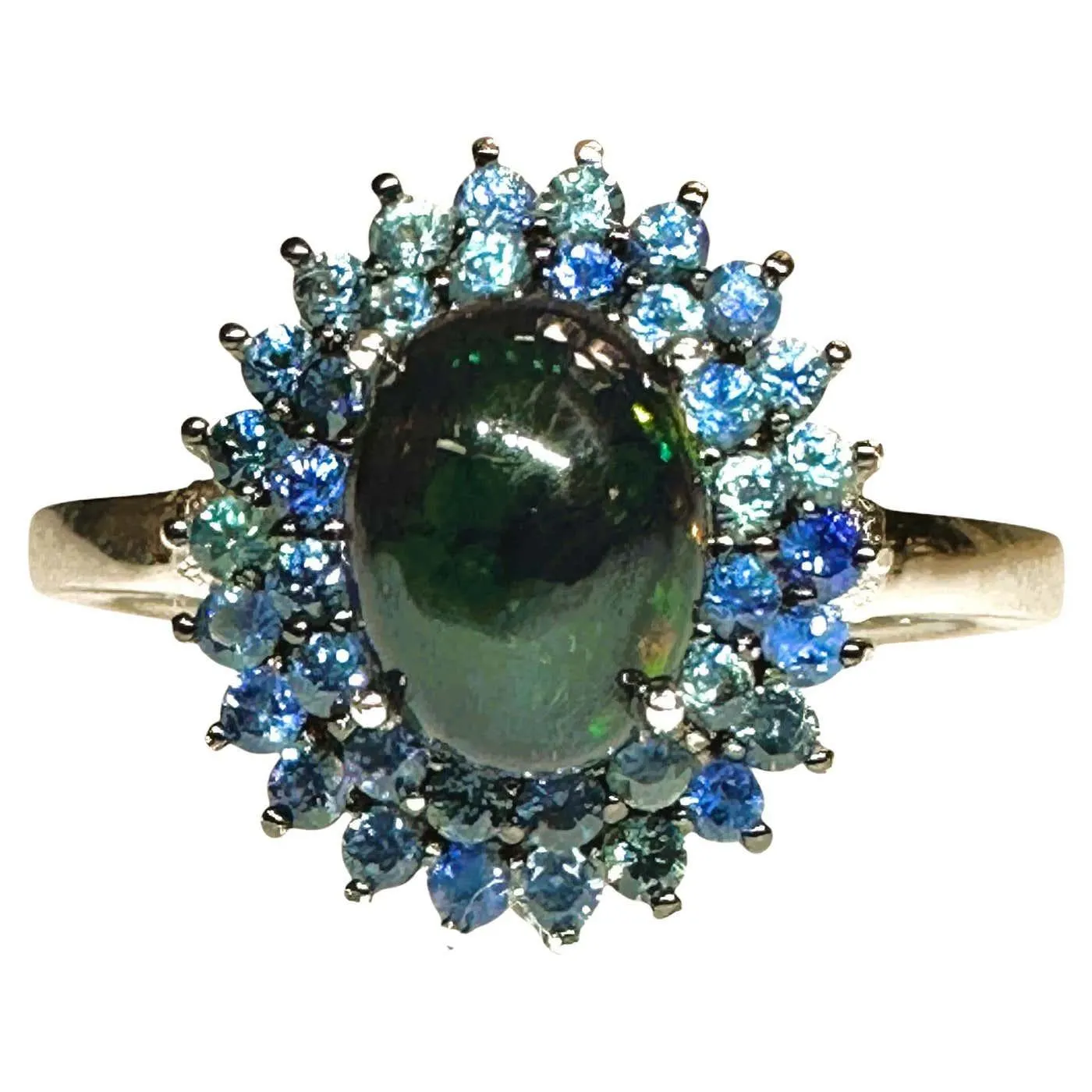 New Ethiopian 1.2 Carat Black Opal & Diamond cut Blue Sapphire Sterling Ring