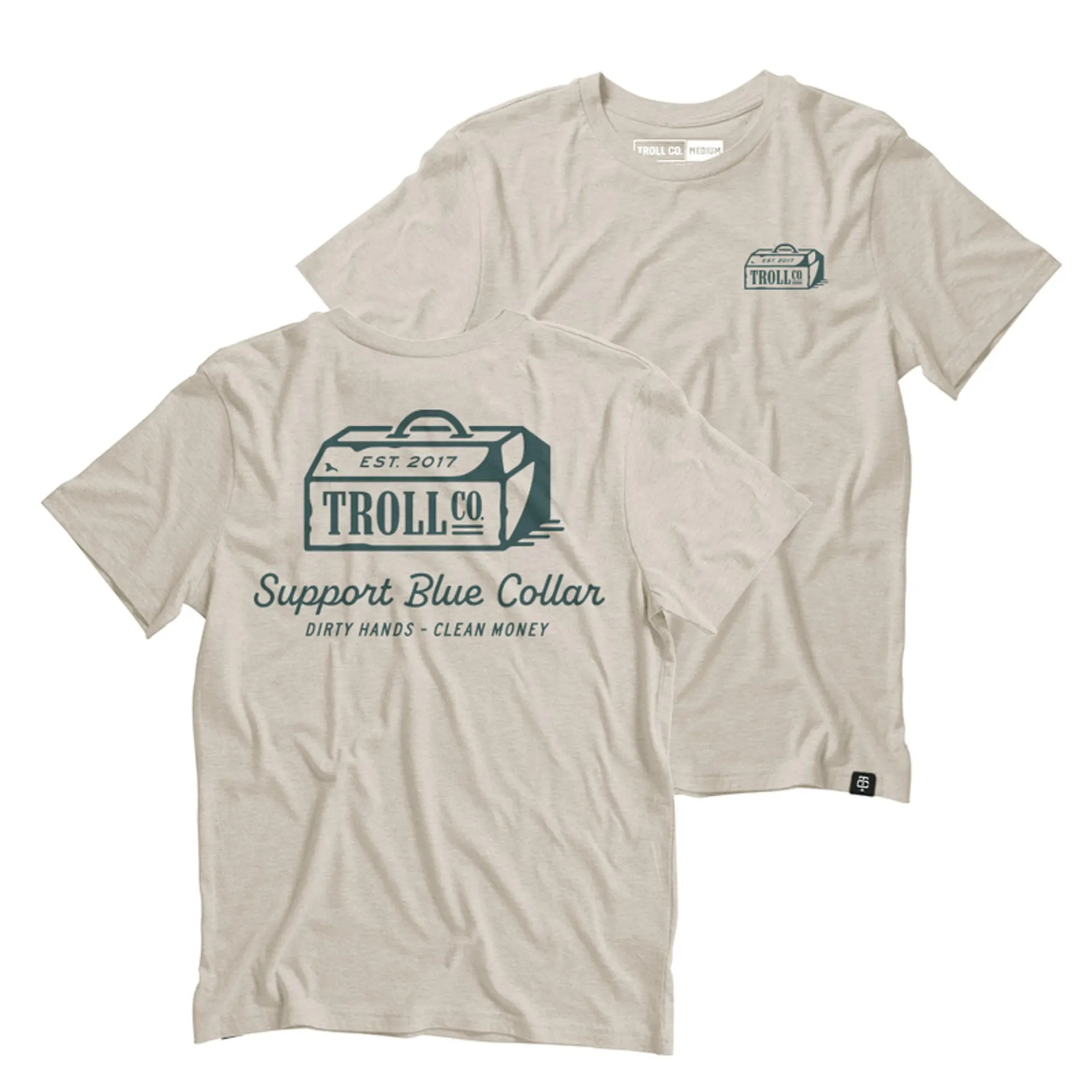 Troll Co. Mens Tan Support Blue Collar Short Sleeve Shirt