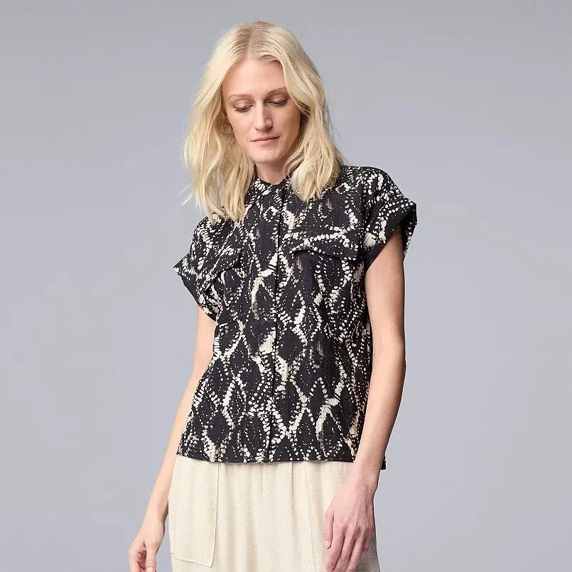 Women's Simply Vera Vera Wang Short Sleeve Linen Shirt