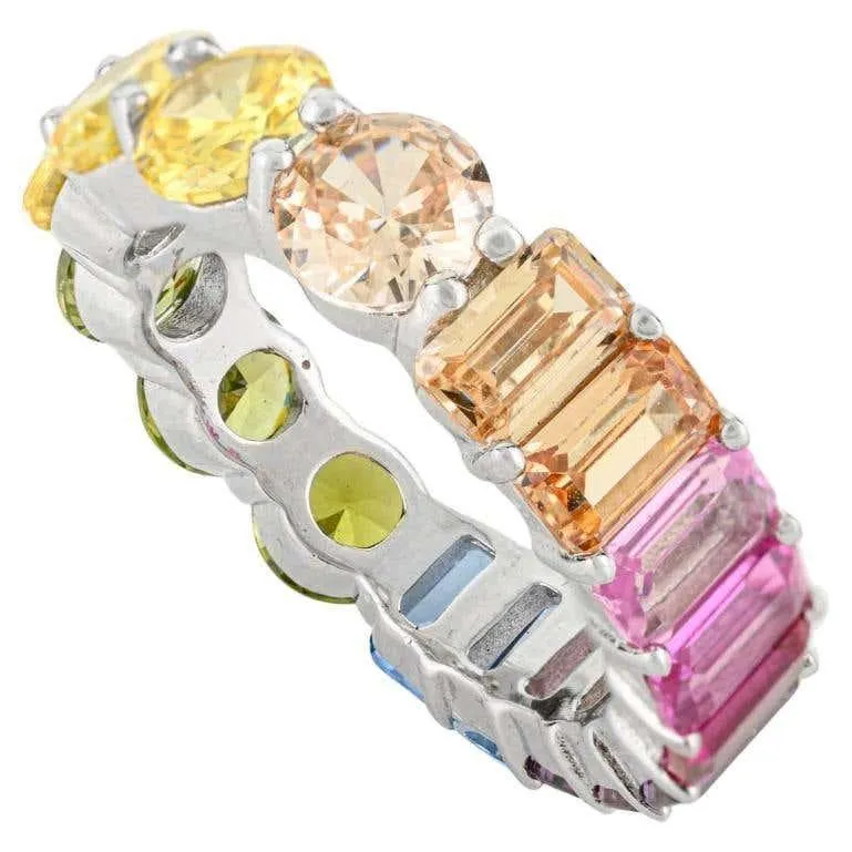 Silvorra Modernist 925 Silver Multi Color Cubic Zirconia Eternity Band Ring