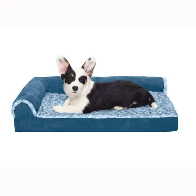 FurHaven Two-Tone Plush & Microsuede Orthopedic DLX L-Chaise Beds for Dog, 30" L X 20" W 6" H
