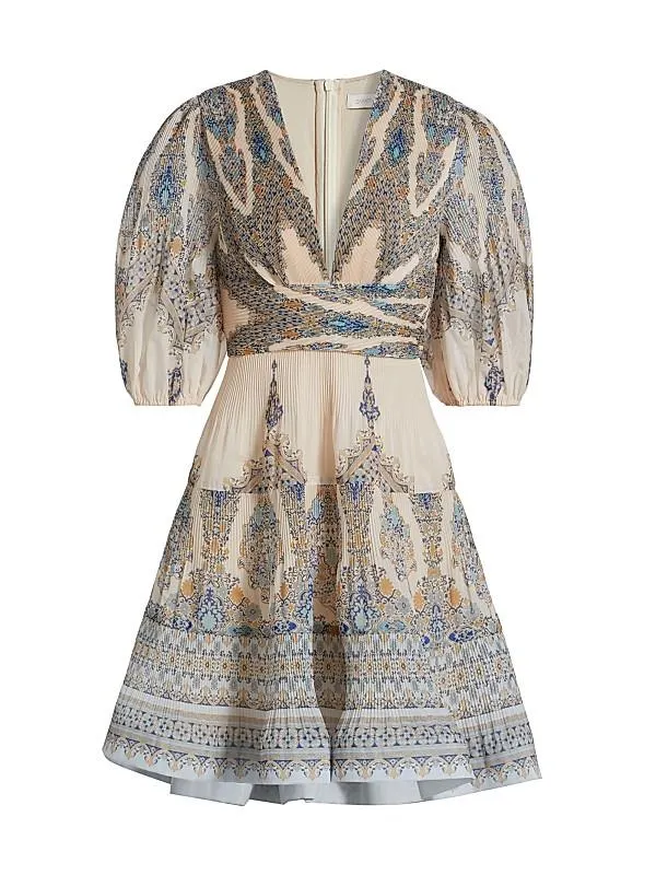 Pleated V-Neck Minidress