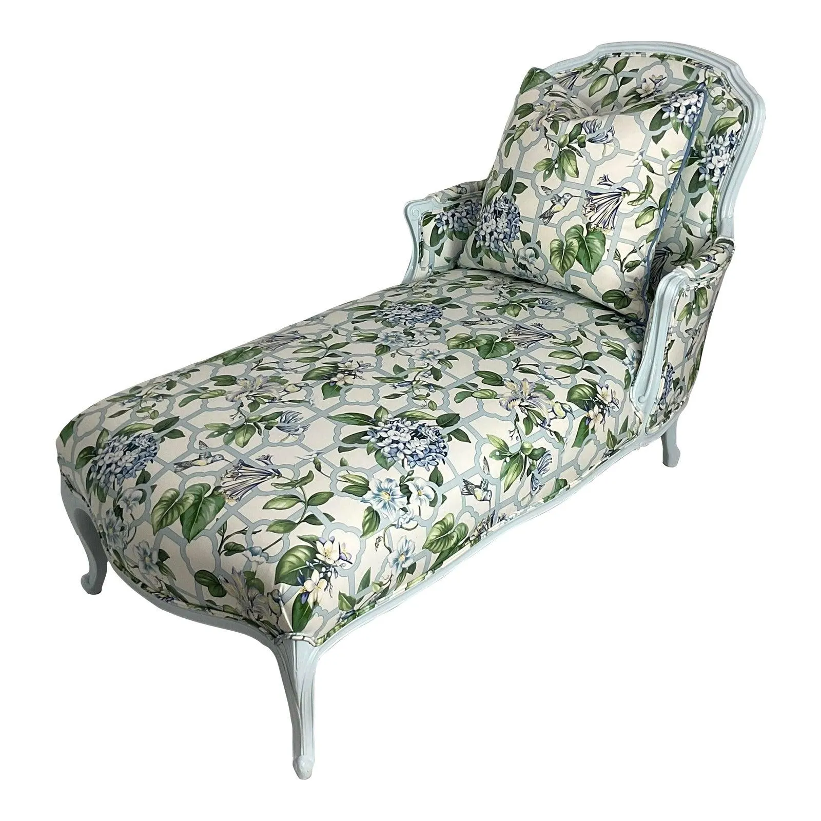 Robbins Egg Blue Floral Lattice Chaise Lounge