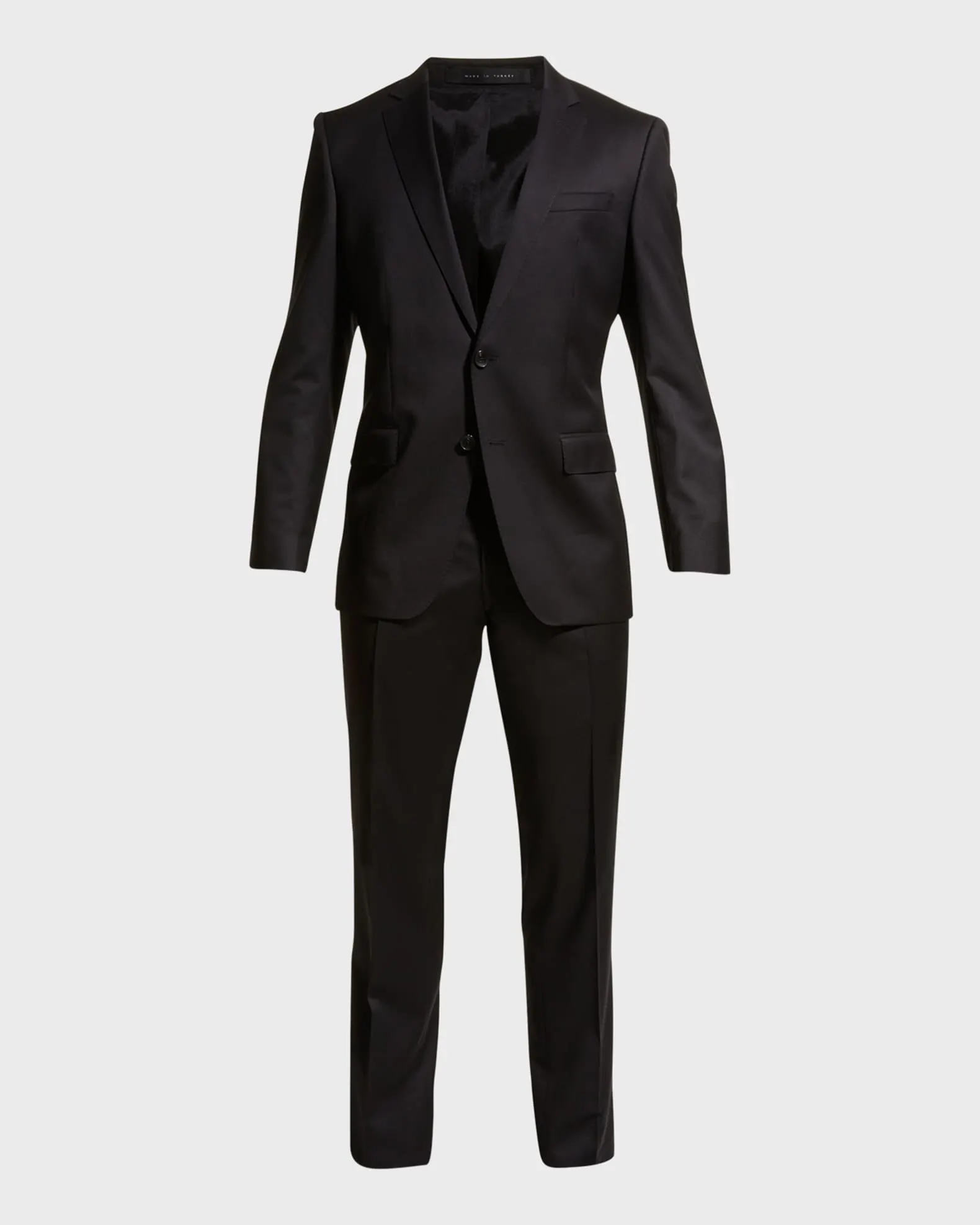 Men's Stretch-Wool Basic Two-Piece Slim Fit Suit, Black