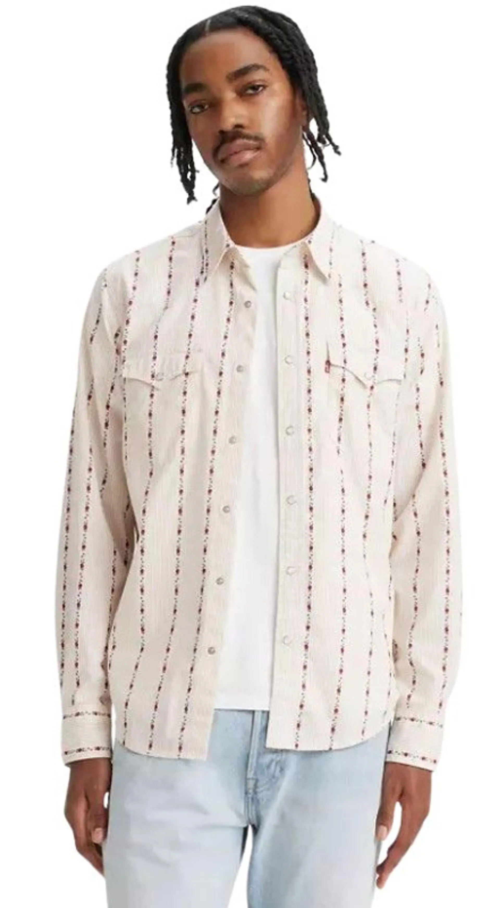 Levi's Men's Aaron Floral Stripe Egret Classic Western Standard Fit Snap Shirt