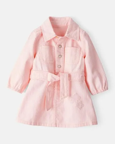 Baby Girl Embroidered Cotton Long-Sleeve Dress - Pink