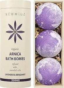 Arnica Bubble Bath Bombs Lavender Bergamot Essential Oils Luxurious Mega Foaming Bath Bombs for Dry Skin Nourishment Moisturizing Blissful Bath Gift