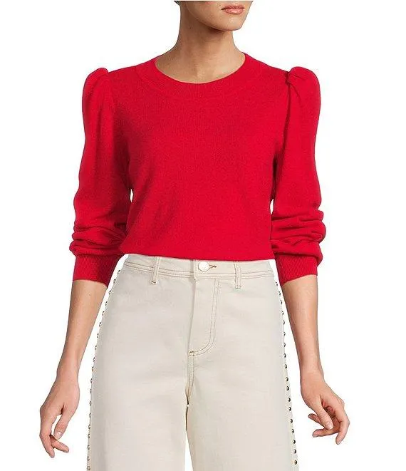 Lisa Puff Sleeve Crew Neck Cashmere Sweater