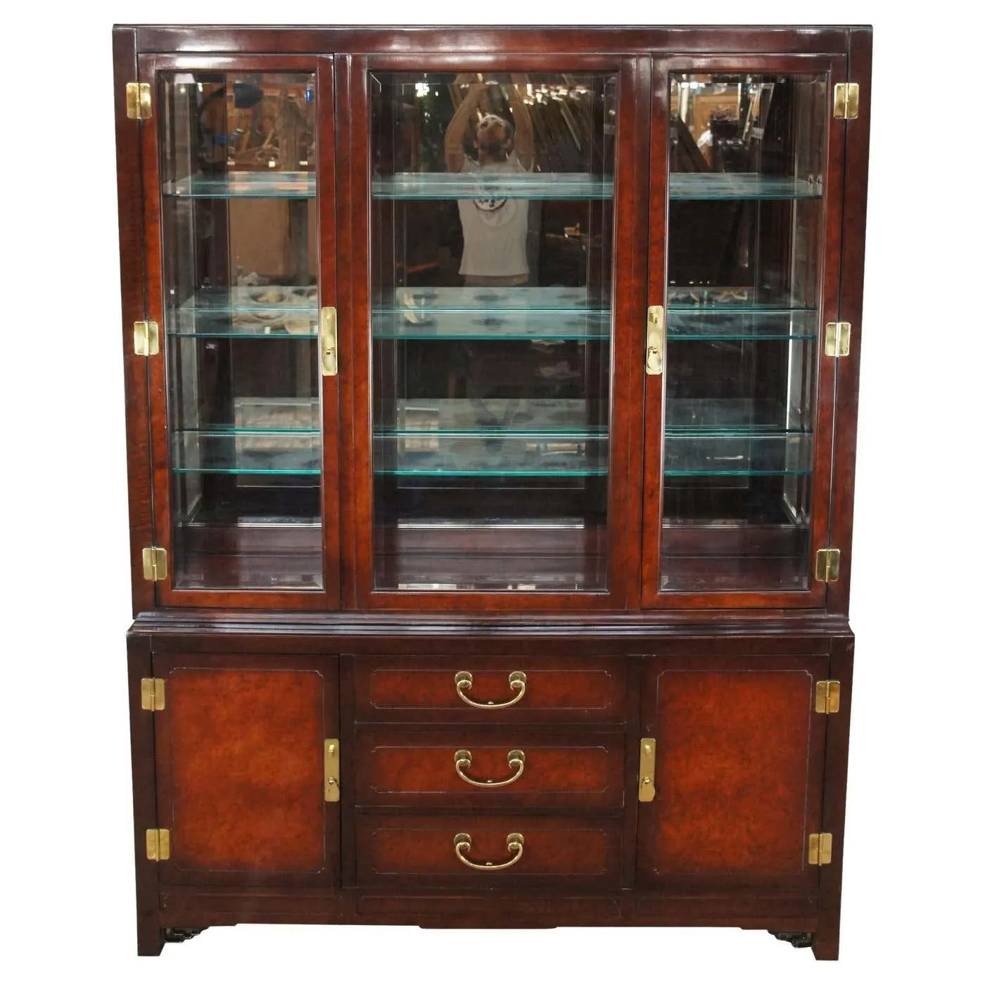 White Furniture Mahogany & Burl Mandarin Chinoiserie China Display Cabinet