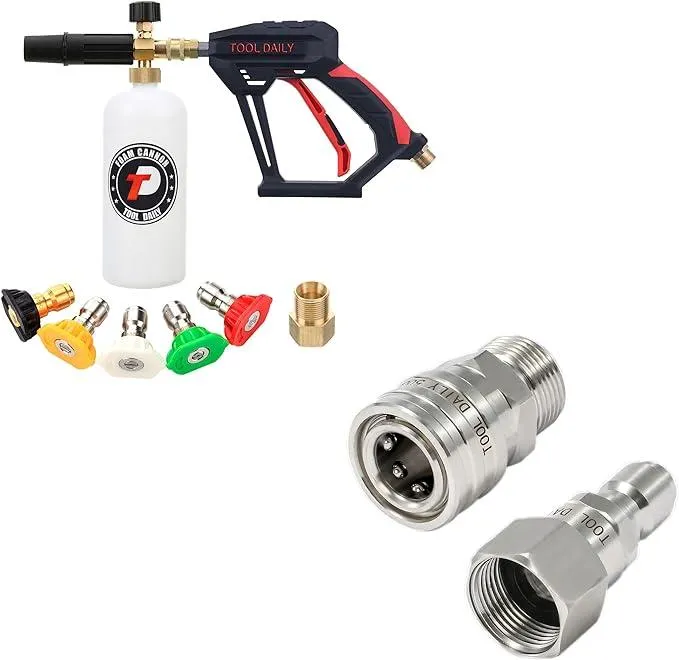 Tool Daily Short Pressure Washer Gun with Foam Cannon,Pressure Washer Adapter Set with Swivel