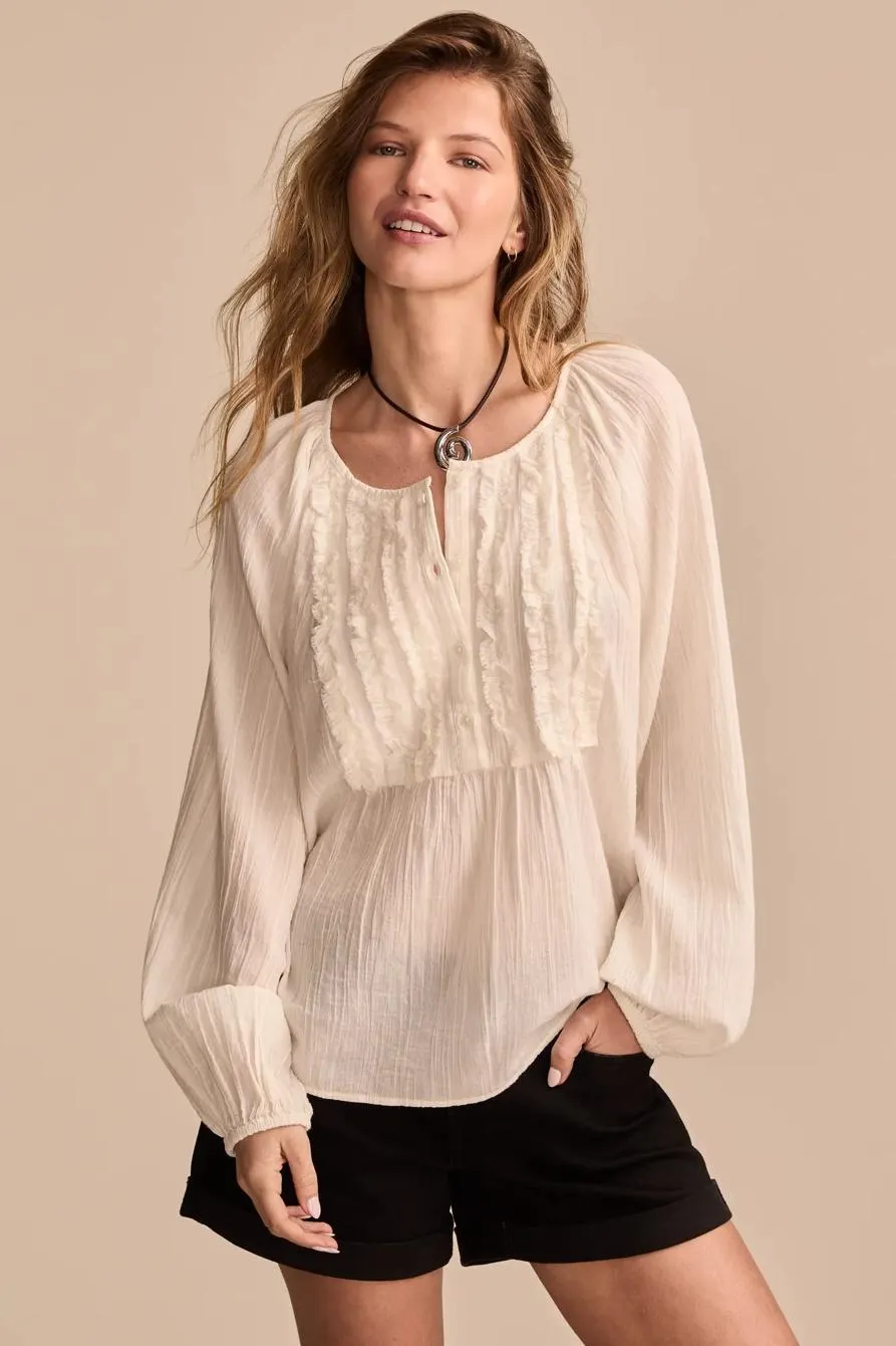 ruffle tuxedo blouse
