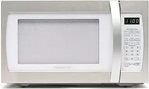 Farberware Countertop Microwave 1100 Watts, 1.3 cu ft - Smart Sensor Microwave Oven With LED Lighting and Child Lock - Perfect for Apartments and Dorms - Easy Clean Retro White, Platinum