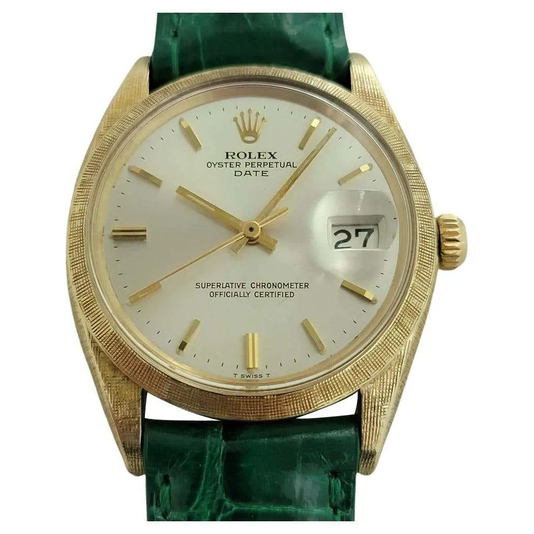 Mens Rolex Ref 1500 Oyster Perpetual Date 35mm 14K Gold Automatic 1960s RA267G