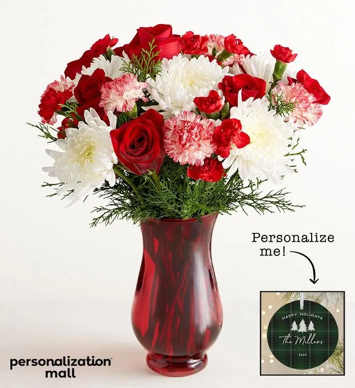 Holiday Plaid Bouquet with Personalized Ornament