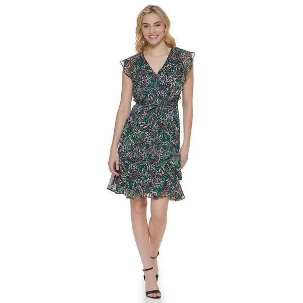 Womens Tommy Hilfiger Floral Cap Sleeve Fit & Flare Dress
