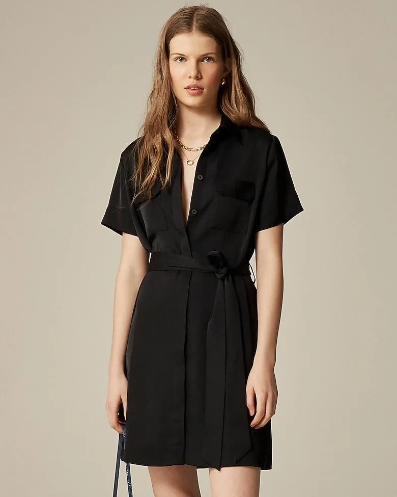 Mini satin shirt-dress