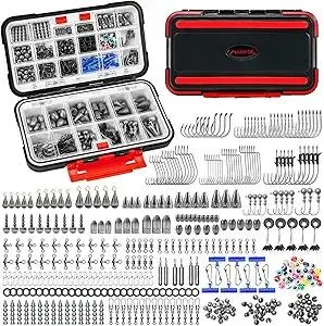 MadBite 182/265/400pcs Compact Fishing Tackle Kit - All-in-One Freshwater Hooks, Weights, Bobbers in Tackle Box, Fishing Gear Set for Bass Trout Panfish