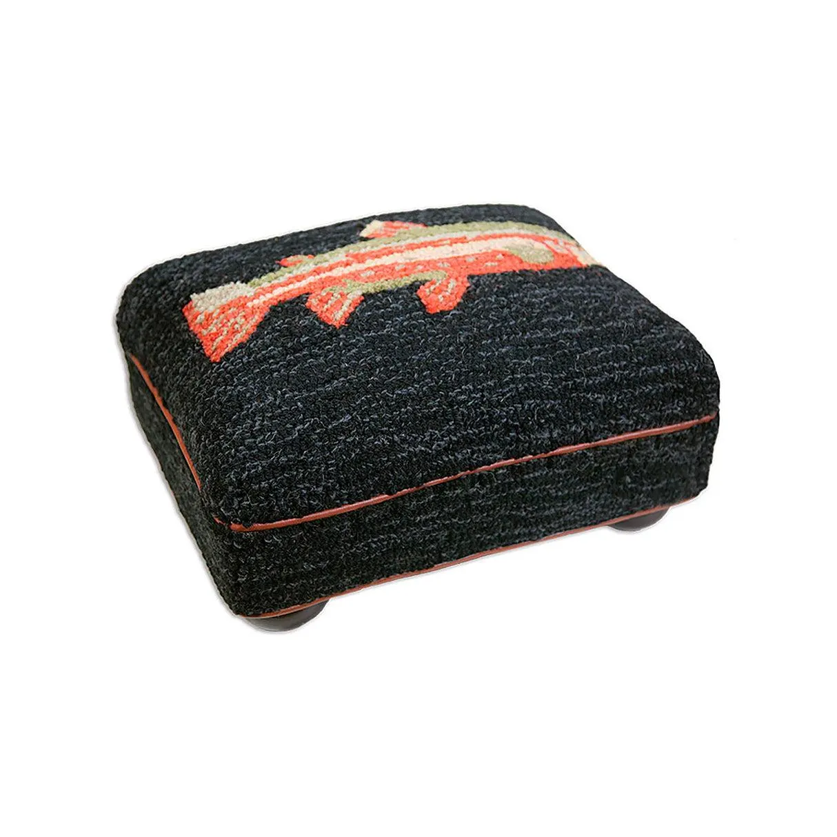 River Fish Hand-Hooked Wool Footstool