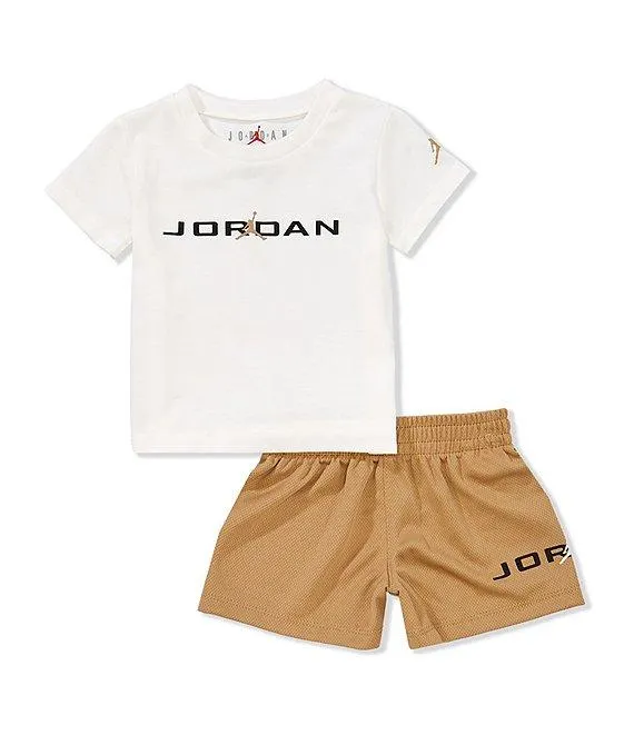 Baby Boys Short-Sleeve Logo Knit T-Shirt & Coordinating Mesh Shorts Set