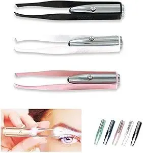 1st Choice 3 Stainless Steel Make Up LED Light Eyelash Eyebrow Hair Removal Lighted Tweezer
