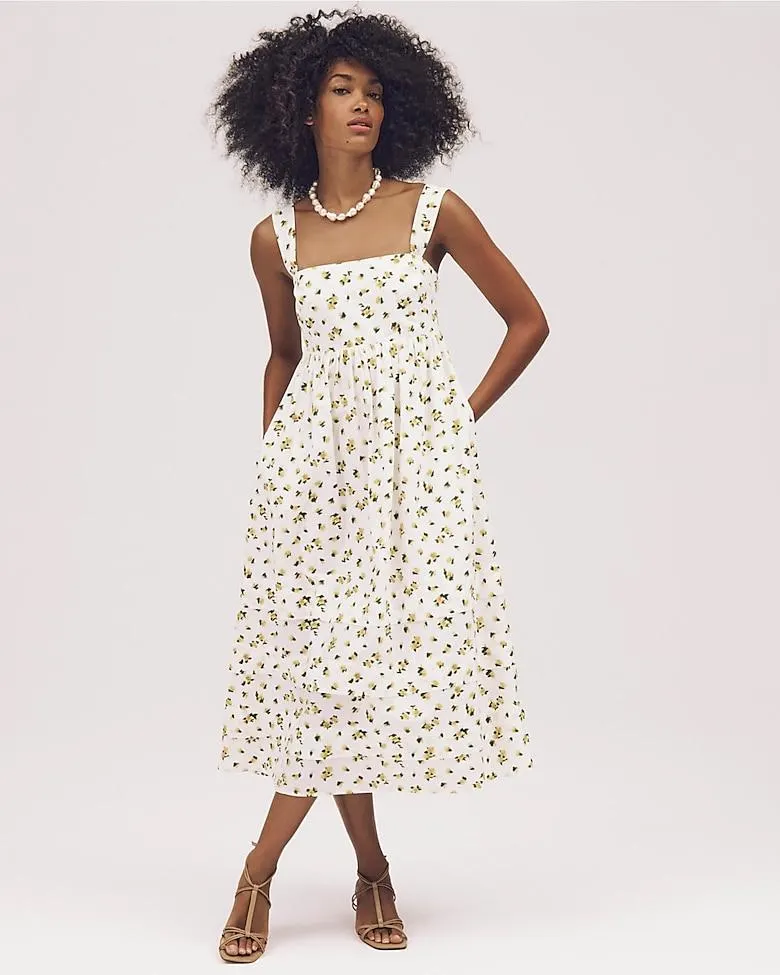 Squareneck midi dress in budding rose print