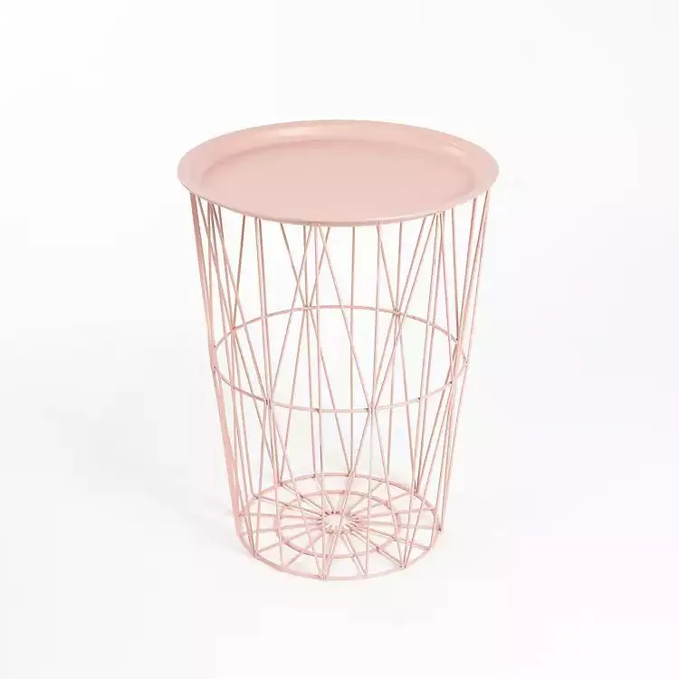 Peach Wire Basket Side Table