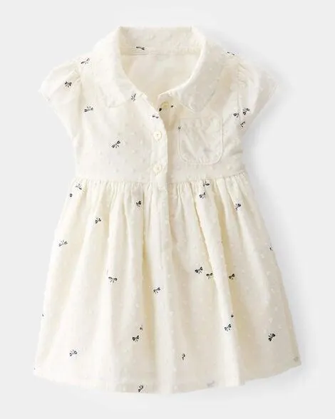 Baby Swiss Dot Bow Print Short-Sleeve Dress - Ivory